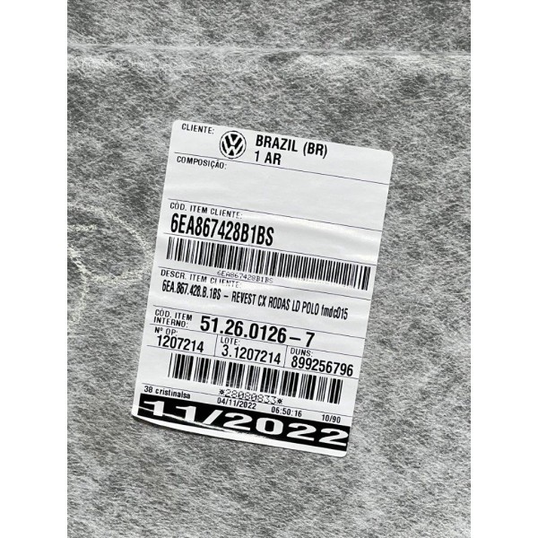 Forro Porta Malas Passageiro Vw Polo 1.0 Highline Tsi 2023