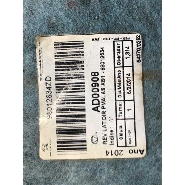 Forro Lateral Direito Porta Malas Peugeot 208 1.6 2014