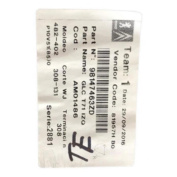 Forro Lateral Esquerdo Porta Malas Peugeot 308 1.6 Thp 2016