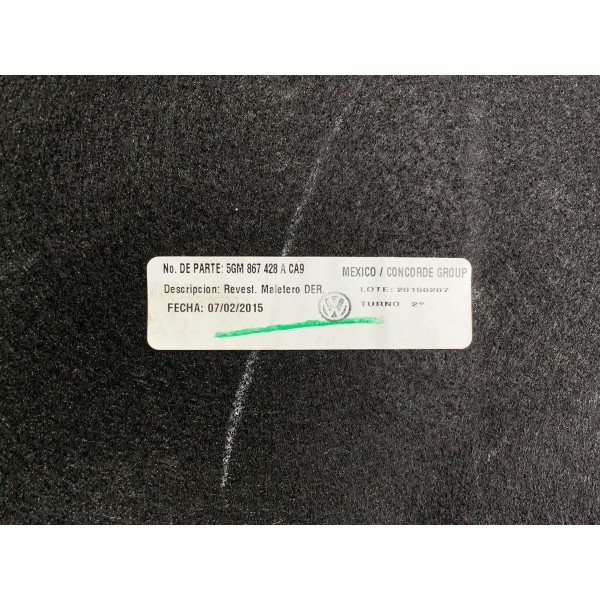Forro Porta Malas Lado Direito Golf Gti 2.0 2015